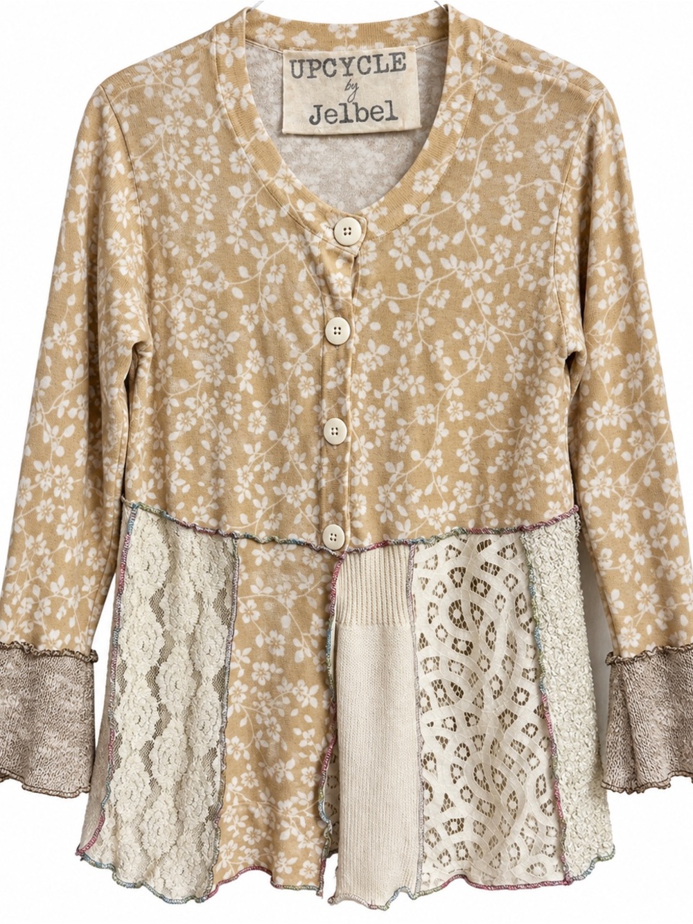 Kids' Cream Floral Patchwork Button-Front Top #150